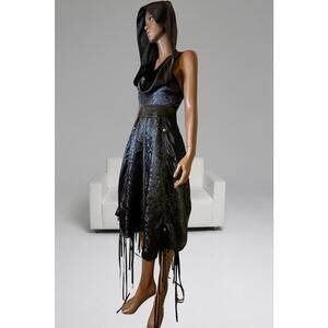 Spin Doctor gothic dress parachute skirt attached hood dramatic, ribbons size S